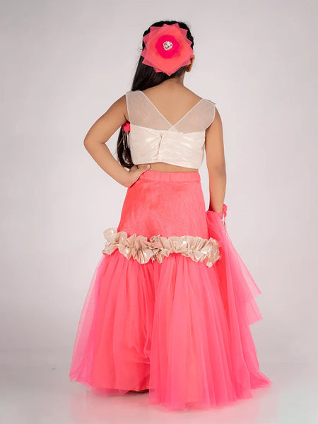 Best Jaipuri lehenga for kids wedding in Jaipur, neon pink and golden, ages 2–14 years