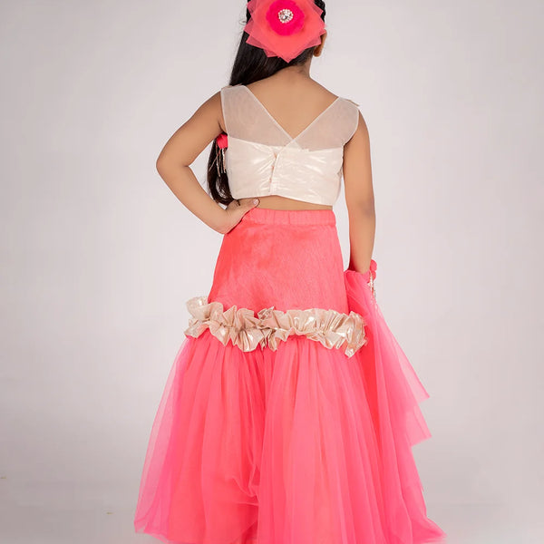 Best Jaipuri lehenga for kids wedding in Jaipur, neon pink and golden, ages 2–14 years