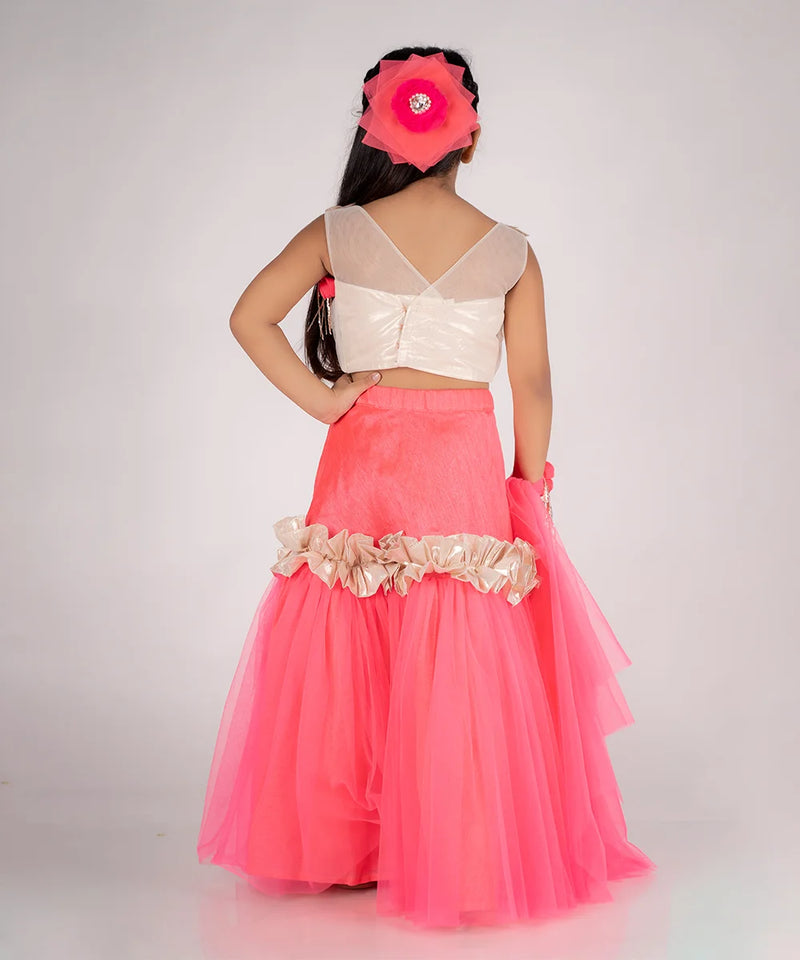 Best Jaipuri lehenga for kids wedding in Jaipur, neon pink and golden, ages 2–14 years