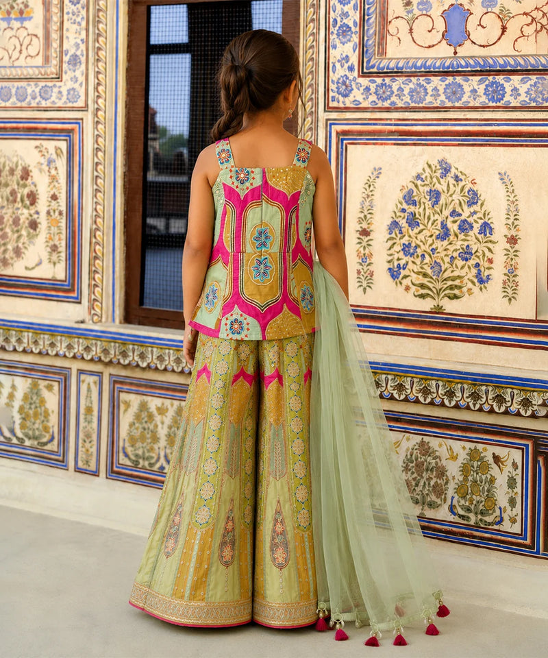 Girls wedding green sharara set