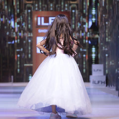 Soft net children’s gown, pink bow and blue skirt, Jaipur party dress