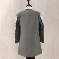 Trendy grey sherwani for boys, mala and full sleeves, Jaipur fashion