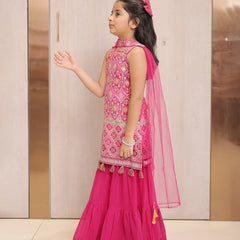 Jaipuri rani pink sharara suit for girls, affordable wedding outfit for kids in Jaipur