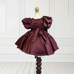 wine shimmering fancy frock for baby girl 