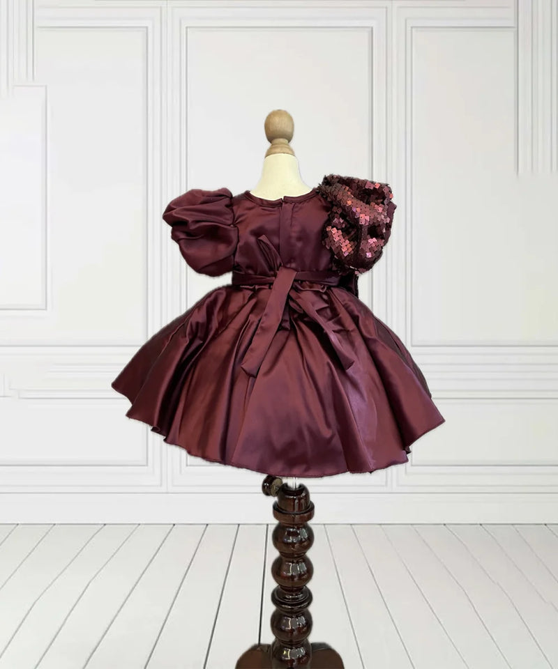 wine shimmering fancy frock for baby girl 