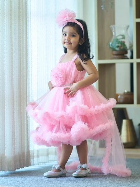Best pink birthday frock for girls, breathable fabric, stylish and comfortable