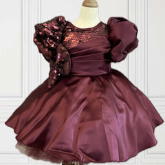 Best shimmer party frock for baby girls, maroon sequin, stylish and comfortable