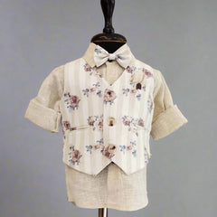 Printed Waist Coat Set For Party For Boys