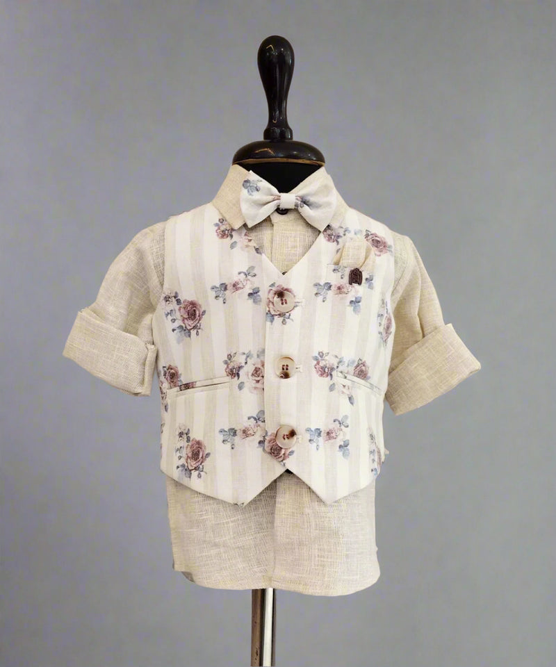 Printed Waist Coat Set For Party For Boys