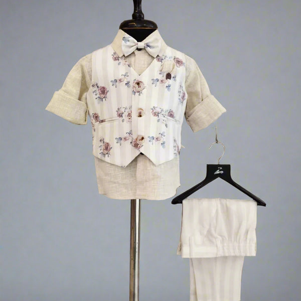 Printed Waist Coat Set For Party For Boys