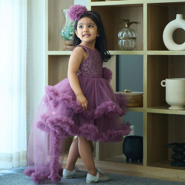 Best wine frock for girls with cape, floral embellishments, ages 2–14