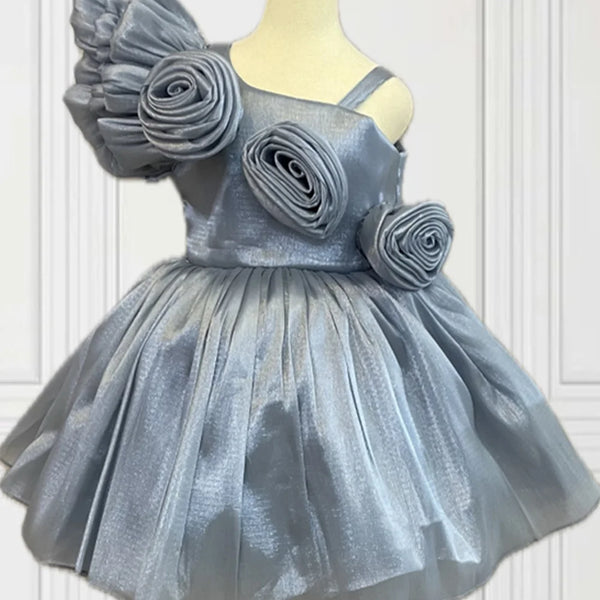 grey one shoulder frock for baby girls 