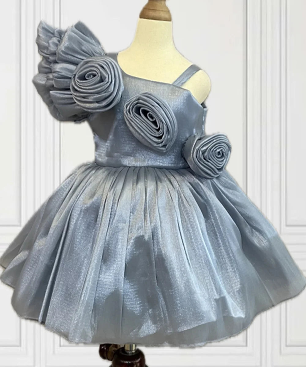 Grey Coloured Classic Birthday Frock for Girls