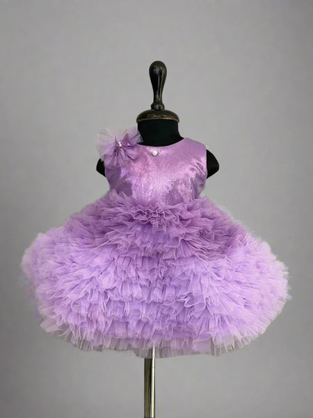 adorable purple frilly shimmery frock for baby girl 