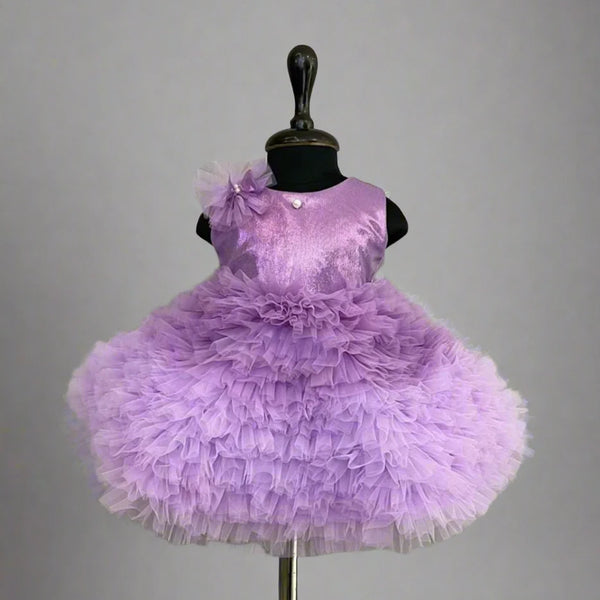 adorable purple frilly shimmery frock for baby girl 