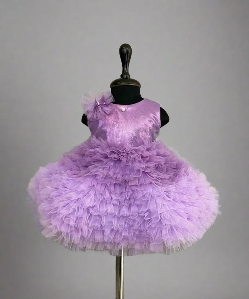 adorable purple frilly shimmery frock for baby girl 