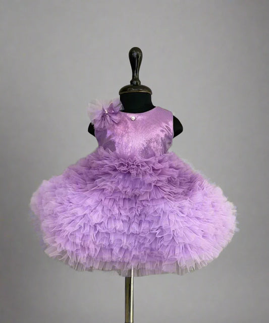 adorable purple frilly shimmery frock for baby girl 