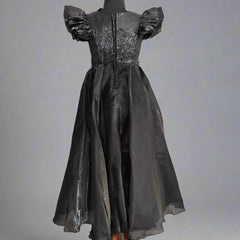 back view of black shimmer gown for girls