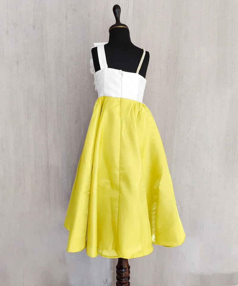 Yellow and white birthday frock for baby girls in Jaipur
