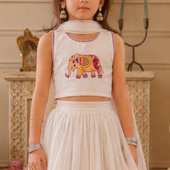 White Elephant Embroidered Girls Lehenga Choli | Kids Lehenga Jaipur