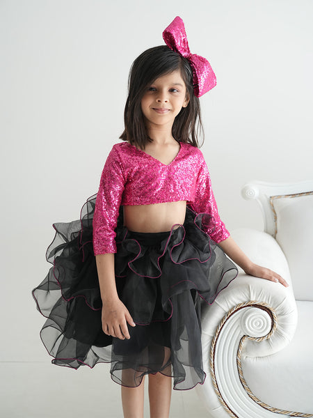 Black and Pink Coloured Skirt set for Birthday Party