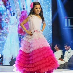 Birthday party gown for baby girl, pink ombré ruffle, Jaipur kidswear