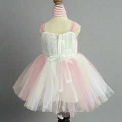 back view of pink & white frock for baby girls 