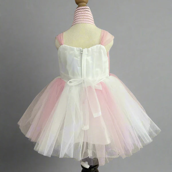 back view of pink & white frock for baby girls 