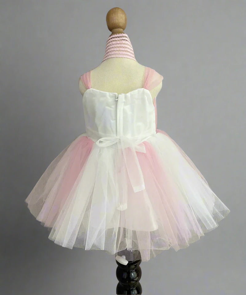 back view of pink & white frock for baby girls 