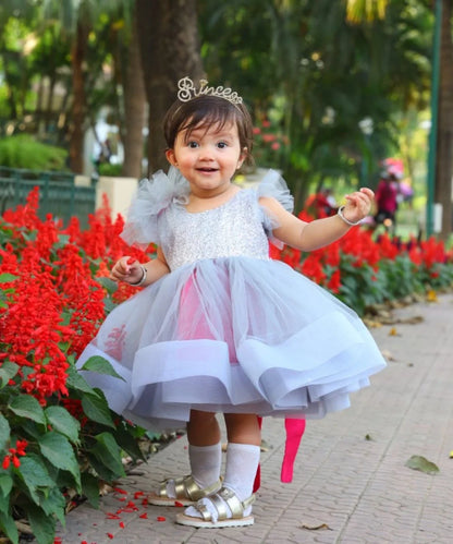 Pre-Order: Grey Sequin Birthday Frock for Baby Girl