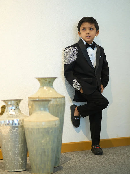 Embroidered royal lion sleeve tuxedo for boys, party outfit in Jaipur