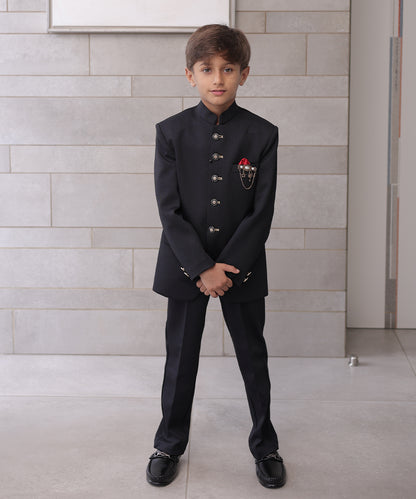 Black Jodhpuri Suit Boys Jaipur Designer Kids Coat Pant Set