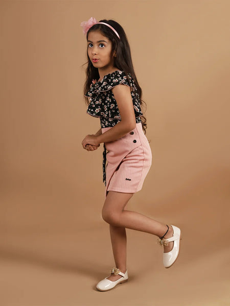 peach & blue party wear dress for girls 