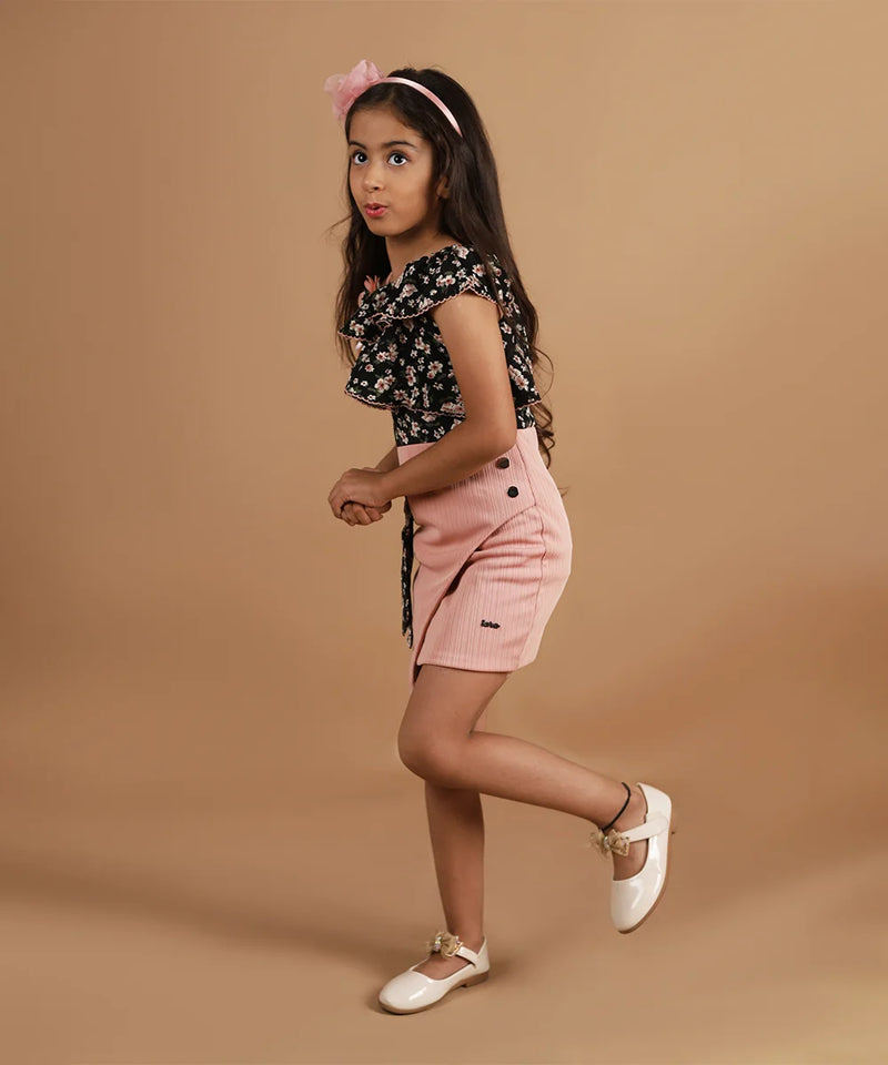 peach & blue party wear dress for girls 