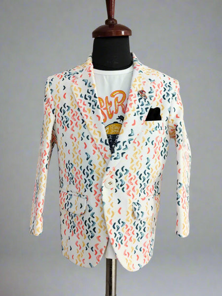 Modern White printed Boys Blazer for Kids – Jaipur Fashion Edit