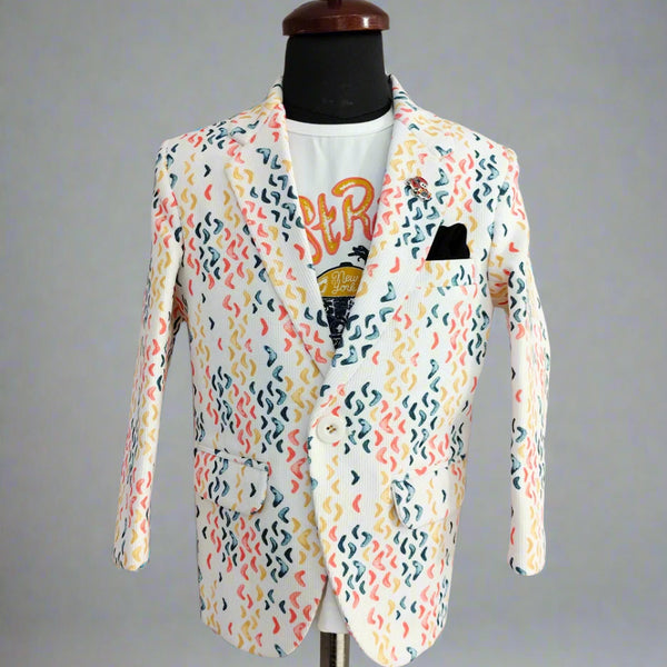 Modern White printed Boys Blazer for Kids – Jaipur Fashion Edit