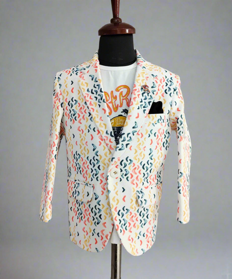 Modern White printed Boys Blazer for Kids – Jaipur Fashion Edit