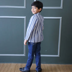 back view of blue blazer set for boys