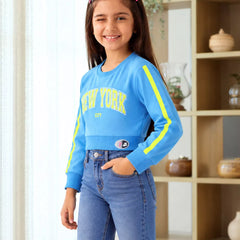 Blue full sleeve crop top for girls' birthday parties, Devils N Angels Jaipur, view 3