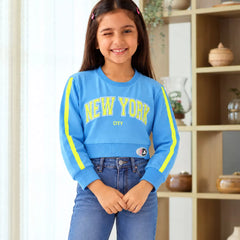 Girls' blue printed crop top, kids party wear, Devils N Angels Jaipur, view 2