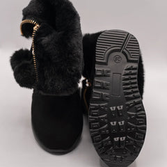 Kids' cozy black fur-lined boots featuring plush collar and cushioned sole, Jaipur