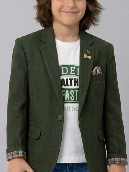Bottle Green Party Wear Blazer with White Round Neck T-Shirt | Jaipur