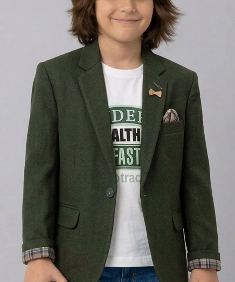 Bottle Green Party Wear Blazer with White Round Neck T-Shirt | Jaipur