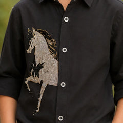 Boys Black Sequence Shirt For Party