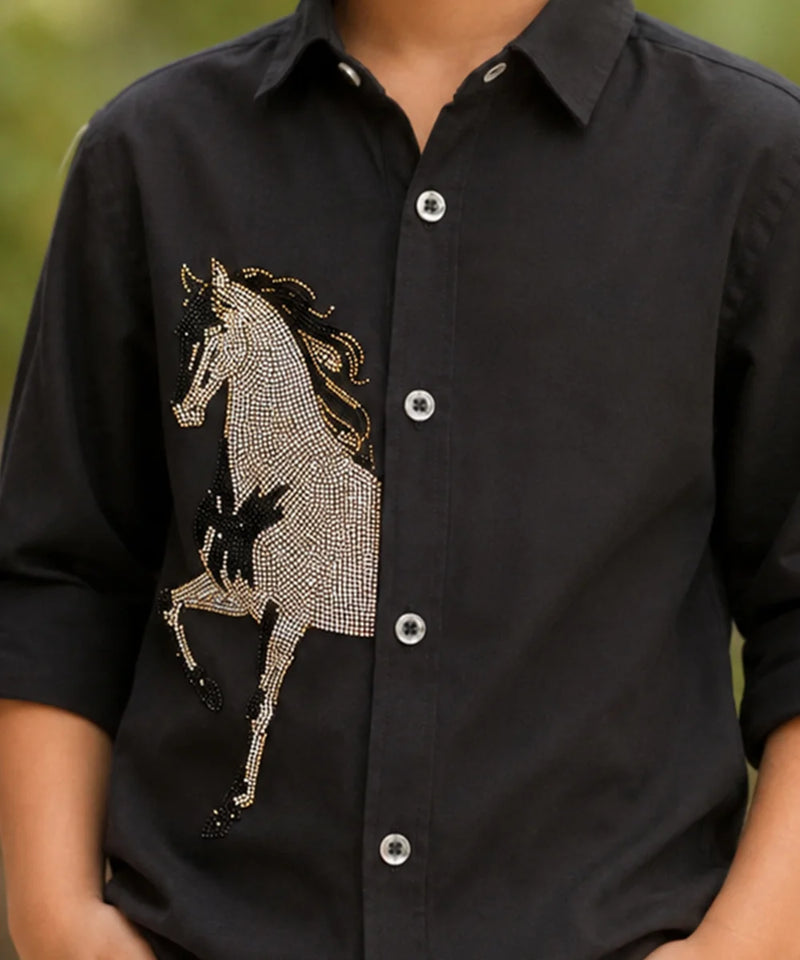 Boys Black Sequence Shirt For Party