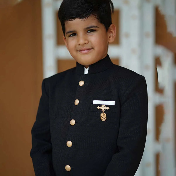Stylish boys black achkan set, soft blend fabric, Jaipur fashion store