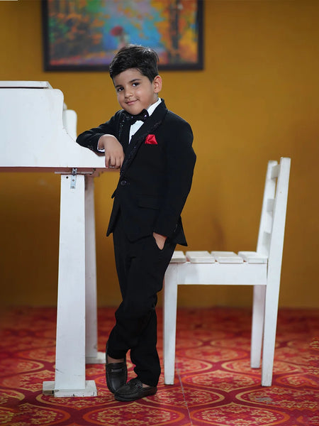 Designer boys black coat suit with sequin detailing Jaipur wedding