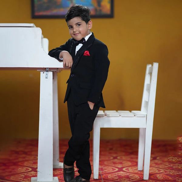 Designer boys black coat suit with sequin detailing Jaipur wedding