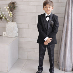 Boys wedding tuxedo set black coat suit Jaipur designer kidswear