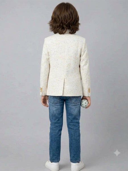 Cream Colored Blazer with Slub for Party for Boys | Jaipur